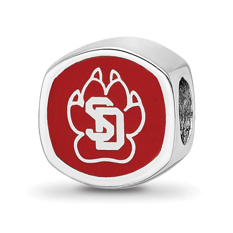 Sterling Silver Rhodium Plated U Of South Dakota Enamel Cushion Bead 140$